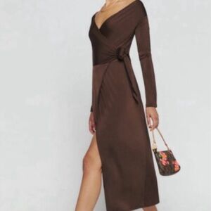 Reformation Wrap Dress | Brown | Women’s Small | Mid-length | NWT